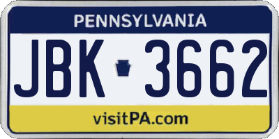 PA license plate JBK3662