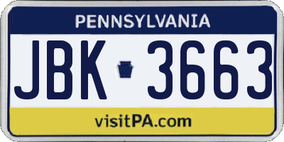 PA license plate JBK3663