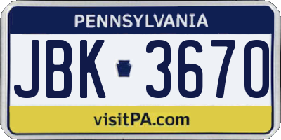 PA license plate JBK3670