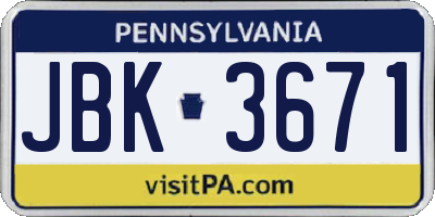 PA license plate JBK3671