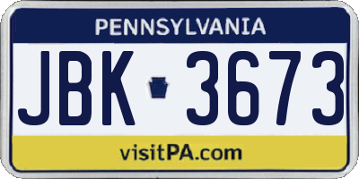 PA license plate JBK3673