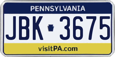 PA license plate JBK3675