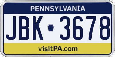 PA license plate JBK3678