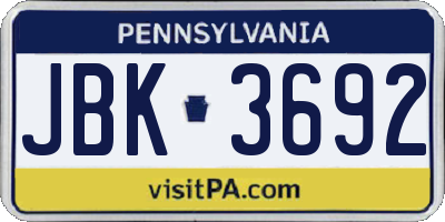 PA license plate JBK3692