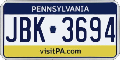 PA license plate JBK3694