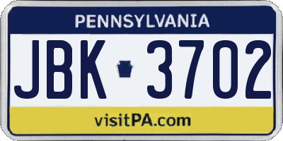 PA license plate JBK3702