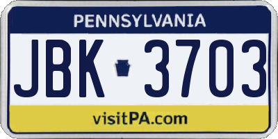 PA license plate JBK3703