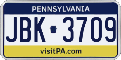 PA license plate JBK3709