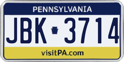 PA license plate JBK3714