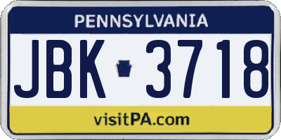 PA license plate JBK3718