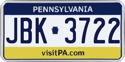 PA license plate JBK3722