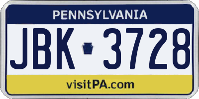 PA license plate JBK3728