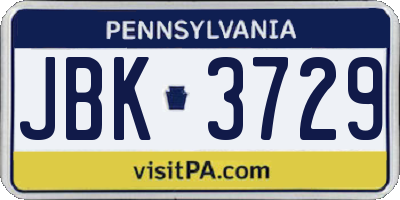 PA license plate JBK3729