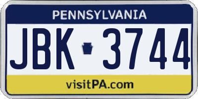 PA license plate JBK3744