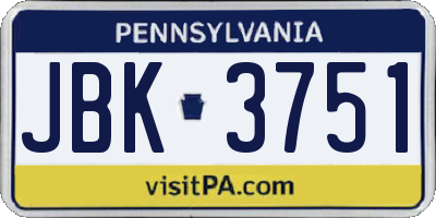 PA license plate JBK3751