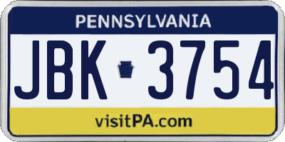 PA license plate JBK3754