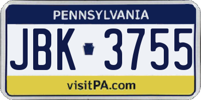 PA license plate JBK3755