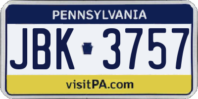 PA license plate JBK3757