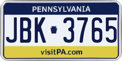 PA license plate JBK3765