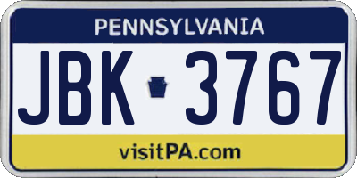 PA license plate JBK3767