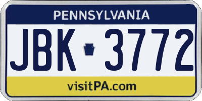 PA license plate JBK3772