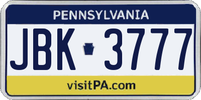 PA license plate JBK3777