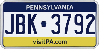 PA license plate JBK3792