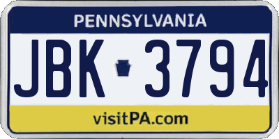 PA license plate JBK3794