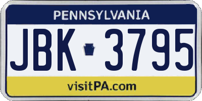 PA license plate JBK3795