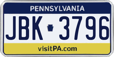PA license plate JBK3796
