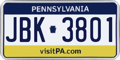 PA license plate JBK3801