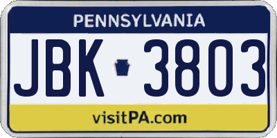 PA license plate JBK3803