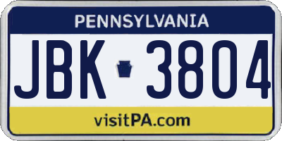 PA license plate JBK3804