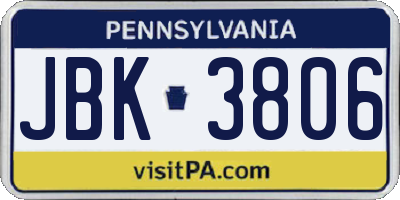 PA license plate JBK3806