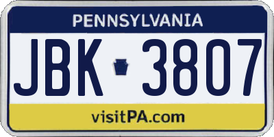 PA license plate JBK3807