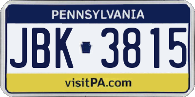 PA license plate JBK3815