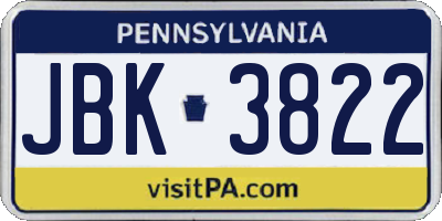PA license plate JBK3822