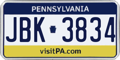 PA license plate JBK3834