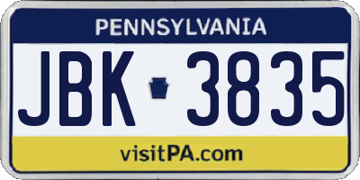 PA license plate JBK3835