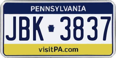 PA license plate JBK3837