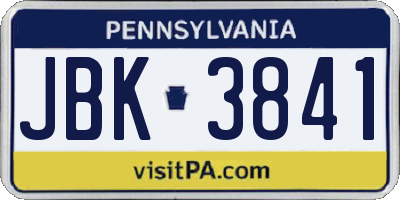 PA license plate JBK3841