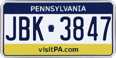 PA license plate JBK3847