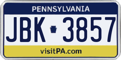 PA license plate JBK3857