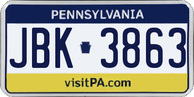 PA license plate JBK3863