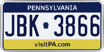 PA license plate JBK3866