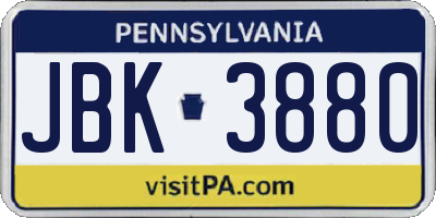 PA license plate JBK3880