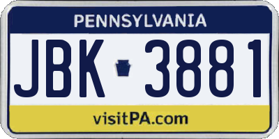 PA license plate JBK3881