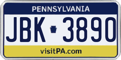 PA license plate JBK3890