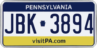 PA license plate JBK3894