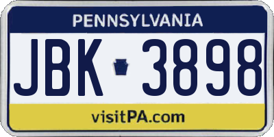 PA license plate JBK3898